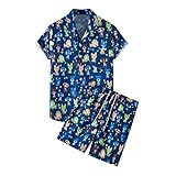 Minying Hawaiianische Hemden, Shorts, Hosen, Set für Herren, Sommer, 2-teilig, Trainingsanzug, Herren, Strand, bedruckt, kurzärmlig (Hemden + Hosen), 55-Blau, XL