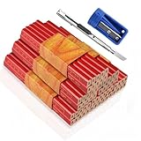 RVLZKCPG 60 Stück Zimmermannsbleistifte, Rote Achteckig Bleistift Baustelle, 175mm Dickkernige Baubleistift, Zimmermann Bleistift mit Bleistiftspitzer Kunstmesser für Zimmerei Zeichnungen