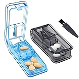2 Stück Tablettenteiler,Molkor Tablettenteiler für Große und Kleine Tabletten,Pillenteiler für Tabletten in ein Halbes Viertel Schneiden (Schwarz und Blau) (2)