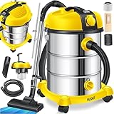 MASKO® Industriestaubsauger Staubsauger Nass Trocken Sauger Edelstahl 2300W + Steckdose | Blasfunktion | Push&Clean | Industrie-Sauger mit & ohne Beutel | Inkl. Wechselfilter | beutellos Gelb