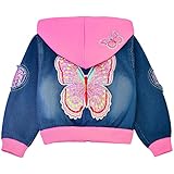 Peacolate Mädchen Jeansjacke Stickerei Pailletten Schmetterling Mäntel mit Reißverschluss und Kapuze Frühling Herbst Denim Oberbekleidung für 3-10Jahre Kinder(2-3Jahre)