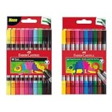 Faber-Castell 205277 - Filzstifte Set Basic und Neon, 20 Doppelfasermaler für Kinder und Erwachsene