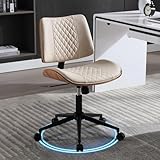 Bürostuhl PU-Leder auf Rollen Schreibtischstuhl Modern Homeoffice Chair Schminktischstuhl bis 136 kg Belastbar Höhenverstellbar 360° Drehstuhl für Arbeitszimmer Schlafzimmer Heimbüro Zuhause Beige