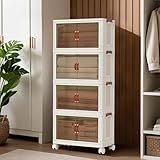 Staubdichte Aufbewahrungsbox, 4x80L XXL Aufbewahrungskorb mit Deckel, PP Faltbare Aufbewahrungsboxen mit Tür und Rollen, Stapelbare Aufbewahrungsbox Stapelboxen für Keller, Garage, Camping - 65cm
