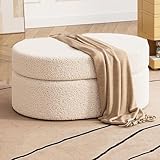 Multifunktionale Teddy-Sherpa-Aufbewahrungsbank, Bouclé, gepolsterter ovaler Fußhocker, Tisch für Schlafzimmer und Wohnzimmer, stilvoller Bettkasten (70 cm)