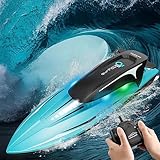 OBEST Ferngesteuertes Boot 2.4GHz RC Boot 20KM/H Hochgeschwindigkeit RC Rennboot mit Lichtern 2 Batterien Anti-Kollision,Schwimmbäder/Seen/Teiche Spielzeug Geschenke für Erwachsene und Kinder