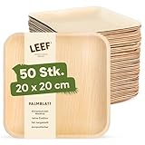 Leef 50x Palmblatt Teller eckig - Einweggeschirr kompostierbar und naturbelassen - 20 x 20 cm