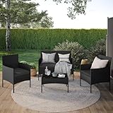 STEELSØN Polyrattan Gartenmöbel Set 4 TLG Thalora, Balkonmöbel Set Ink. 2er Sofa, 2 Stühle, Tisch & Sitzkissen, Terrassenmöbel Lounge, wetterfest schwarz