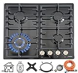 Phönix PE-603T Einbau Gaskochfeld Gaskocher 4 flammig Einbauherd Schwarz emailliert, Propan-/ Erdgas inkl. Guss Wok-Aufsatz & Zubehör