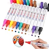 Permanent Marker Wasserfeste Stifte, 12 Pcs Bunt Lackstift Stifte, Schnell Trocknend Glasstift, Permanent Lackmarker Set für Kunststoff, Karton, Holz, Metall, Leinwand