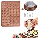 TAPT Macarons Backmatte set, 48 Mulden Antihaftbeschichtet Macaron Silikonmatte mit Dekorationsstift und 4 Düsen, BPA Frei Makronenformen für Macaron, Cupcake, Dessert