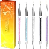 ANGENIL 5pcs Nagel Pinsel Set, Doppel-Ende Nageldesign Pinsel mit Eyeliner-Pinsel Tupfpinsel, Acryl-Nagelkunst-Bohrer, Zeichen-Nagelpinsel-Stift für den Heim- und professionellen Salon DIY Nail Art