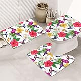 VOSERY 3er Set Weich Waschbar Badvorleger Badteppich Badvorleger Kolibri Nr. J91 U-förmiger Toilettensitz Saugfähige Badematten für Dusche und WC