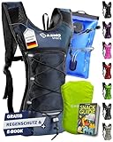 SASMO® Trinkrucksack (Blau) mit Thermofach | Trinkrucksack Laufen - Ultraleicht 300g & 6L | Laufrucksack mit Trinkblase 2l, BPA-Frei | Rucksack mit Trinkblase & Reflektoren | Laufen, Fahrradfahren