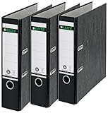 Leitz Qualitäts-Ordner, 3er-Pack, Wolkenmarmor-Papier, A4, 8 cm Rückenbreite, Schwarz, 310305095