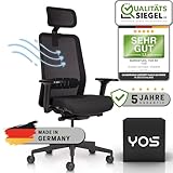YOS S5 Ergonomischer Bürostuhl gegen Rückenschmerzen | Netzrücken mit Lordosenstütze | Kopfstütze gegen Nackenschmerzen | Made in Germany | Bürostuhl 150 kg