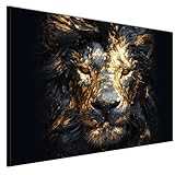 LUMASOUL Leinwand Bilder - Leinwandbild Tier Motiv - Wandbilder Holzrahmen und Webstuhl Wohnzimmer und Schlafzimmer - Bilder 120x80 cm Tier Schwarz - Gold