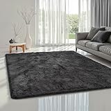 the carpet Soft Shaggy Flauschiger Hochflor Teppich, Wohnzimmer, Anti-Rutsch Unterseite mit flauschigem Flor, weich und Super Soft, Anthrazit, 80 x 150 cm