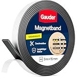 GAUDER Magnetband selbstklebend stark - Magnetstreifen zuschneidbar mit hoher Haftkraft - Magnetklebeband mit starkem Kleber (3 m x 15 mm)