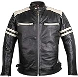 Retro Motorrad Lederjacke 80´s oldschool mit Protektoren (DE/NL/SE/PL, Alphanumerisch, L, Regular, Regular, Schwarz/Weiß)