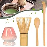 Gypie Matcha-Set-Zubehör- 4 teiliges,Japanisches Matcha Set Ohne Pulver,Matcha-Starter-Set,Macha Tea Set mit Matcha-Whisk, Matcha-Löffel und Matcha-Besen Halter, Leicht Zu Reinigen (Pink)
