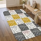 Teppich mit Blättern, rustikale Blume, quadratisch, niedrig, Schaumstoff, Innenbereich, fusselfrei, für Waschküche, Badezimmer, Tür, Eingangsbereich, Dekoration, 90 x 150 cm