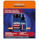 L'Oréal Men Expert Pflegeset gegen Falten für Männer, Geschenkset mit Anti-Aging Gesichtscreme und Serum gegen matte Haut, Geschenke für Herren mit Hyaluronsäure, Power Age, 1 x 50 ml, 1 x 30 ml