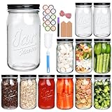 QAPPDA Einmachgläser mit breiter Öffnung, 900 ml, 12 Stück, große Einmachgläser mit Deckel zum Einlegen, Aufbewahren, für Mahlzeiten, Marmeladen und Gewürze
