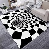 RUGMRZ Flickenteppich Waschbar 160X200Cm Mädchenzimmer Deko Teppich Schwarz Washable Rug Teppich Ethno Flickenteppich Waschbar Wohnzimmer Modern Teppichabstraktes Fallenmuster, Visuelle Wirkung, Weiß