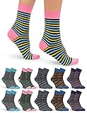 OCERA 10 Paar Damen Socken mit buntem Streifen-Muster - Gr. 35-38