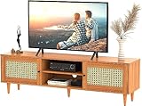 Lapensa Rattan-TV-Ständer für 65-Zoll-Fernseher, Bauernhaus-Unterhaltungszentrum mit Stauraum und offenen Regalen, moderner TV-Ständer für Wohnzimmer, Schlafzimmer