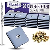 Filzada® 26x Teflongleiter zum Schrauben - 50 x 50 mm (eckig) - Möbelgleiter/Teppichgleiter PTFE (Teflon) inkl. Schrauben