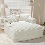 Fuffory Schlafsofa Couch Cord Schlafsessel Big Sofa Bett Sessel mit Schlaffunktion, 135 * 152 * 80cm Chaiselongue Polstersofa mit 2 Zierkissen Bubble Eckcouch für Wohnzimmer und Schlafzimmer Beige