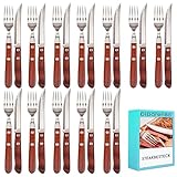 Steakbesteck edelstahl holz set 24 teilig mit 12 teilig Steakmessern und 12 teilig Steakgabeln