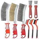 8 Stk Stahlbürste Metallbürste Set, Edelstahlbürste Drahtbürste, Drahtbürsten mit Dicke Borsten, Handdrahtbürste mit Schaufel, Metallbürste mit Gebogener Griff für Entrosten Entschmutzen Reinigen