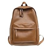 Arunaso schulranzen Modischer Rucksack, trendiger Rucksack aus PU-Leder, Laptoptasche, minimalistische, ästhetische Büchertasche, multifunktional rücksack(Light brown)