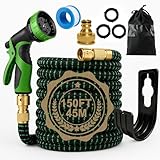 Flexibler Gartenschlauch 45M – Dehnbarer Wasserschlauch mit 10 Sprühfunktionen, Inkl. 1/2' & 3/4' Anschlussadapter – Robustes, Leckdichtes Design für Garten, Autowäsche & Pflanzenbewässerung