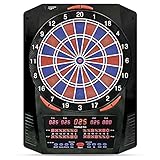 Carromco Elektronische Dartscheibe Topaz-901 – Softdartboard mit 2-Loch-System, rot-blau, 1–8 Spieler, Netzteil, Softdarts – 40 Spiele & 761 Spielvarianten (u.a. Cricket)