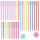32 Stück Stopfnadeln mit Großem Öhr Kinder, Bunt Nähnadeln mit Blumeneinfädlern, Plastic Nähnadeln-Set, Nähnadeln mit Großem Öhr Wollnadel zum Vernähen für Heimwerker, Nähen, Handarbeiten