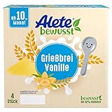 Alete bewusst Grießbrei Vanille, ab dem 10. Monat, leckeres Dessert wie selbst gekocht, süßer Snack mit Vanille-Aroma für Babys, ideal für zu Hause & unterwegs, 400 g (4 x 100 g)