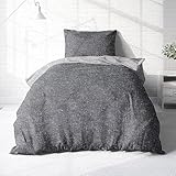 Träumschön Biber Bettwäsche Set 2tlg 135x200 cm + 80x80 cm – Flauschige Bettwäsche Grau – Weiche Winterbettwäsche - Atmungsaktiv, Warm & Hautfreundlich - 100% Baumwolle