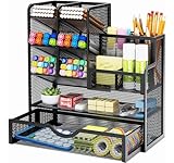 Marbrasse Netz Schreibtisch-Organizer,Multifunktionaler Stiftehalter mit Schublade,Aufbewahrung Regal für Schul Heim Büro Bedarf (Schwarz)
