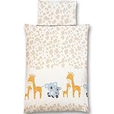 Gräfenstayn® 2-TLG. Kinderbettwäsche Set mit Tiermotiv und integriertem Reißverschluss - aus 100% Baumwolle (Renforce-Qualität) - Deckenbezug 135x100cm und Kissenbezug 60x40cm (Giraffe & Koala)