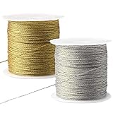 Nuosen 2 Rolle Metallic Kordel, 100 Meter Kordel Craft Cord Goldenes Kordelband Schnur für Geschenkpapier Dekoration Kunsthandwerk(Silber,Gold)