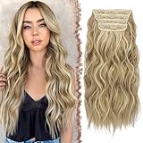 FESHFEN Clip in Extensions, 4PCS Haarverlängerungen mit Clips Synthetik Gewellte Haarextension Dreckiges Blond Clip in Haarteil für Frauen, 50 cm