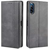 HualuBro Handyhülle für Sony Xperia L4 Hülle, Retro Leder Stoßfest Klapphülle Schutzhülle Handytasche LederHülle Flip Case Cover für Sony Xperia L4 Tasche, Schwarz