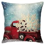 Rote Schneeflocken-Spielzeug, LKW, dekorativer Kissenbezug, Polyester, Kissenbezug für Zuhause, Sofa, Schlafzimmer, Autostuhl, Haus, Party, Innen- und Außenbereich, 45 x 45 cm