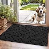 Biscpro Fußmatte Schwarz 50x80cm Innen und Außen Waschbar Fussmatte Wasserdicht Türmatte Rutschfester Schmutzfänger Teppich für Eingang, Haustür, Patio, Flur, Garten