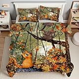 Bettdecke 200x200 MäUse Steppdecke 200x200 Cartoon-Fuchs 4 Jahreszeiten Bettdecken mit 2 Kissenbezug, Waschbar Microfaser Bettzeug, Warme Weiche Bettdecke ohne BezugT1510
