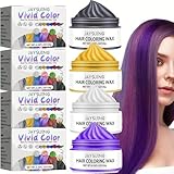 4 Farben Haarfarbe Wachs, temporäre lila weiß grau Haar Wachs, Instant Frisur graue Haare färben, waschbar Haar-Styling-Creme, leicht zu färben Silber grau Haarfärbemittel für Party, Cosplay Nachtclub